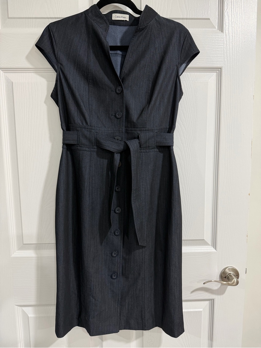 Calvin Klein Dark Blue Button-Front Belted Dress